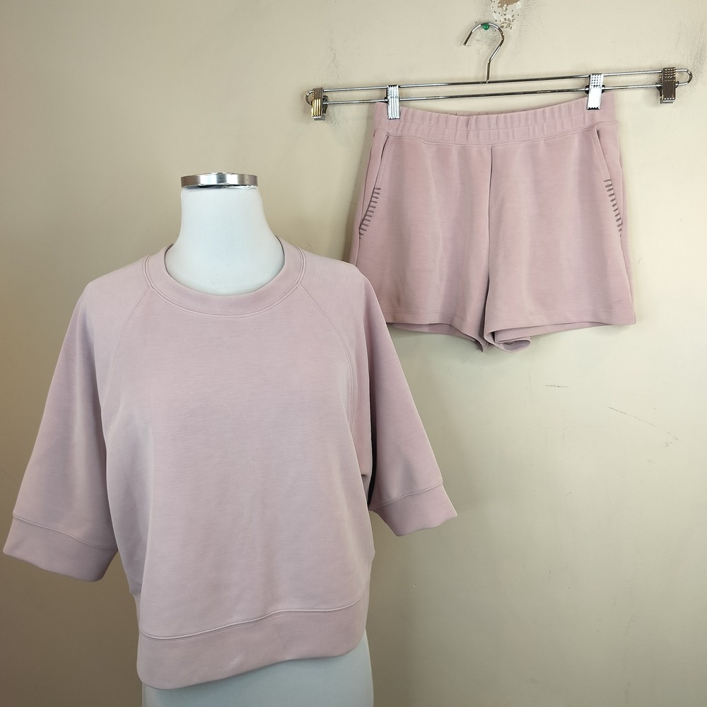 Spiritual Gangster Short Sleeve Sweatshirt + Shorts Set Medium Lounge Modal Pink